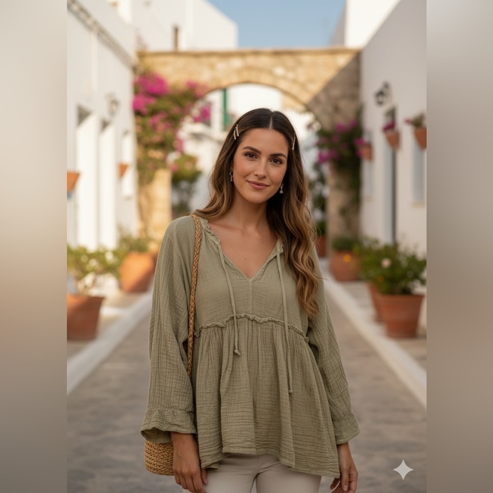 Shannon Passero blouse gauzy cotton peasant style boho long sleeve blouse